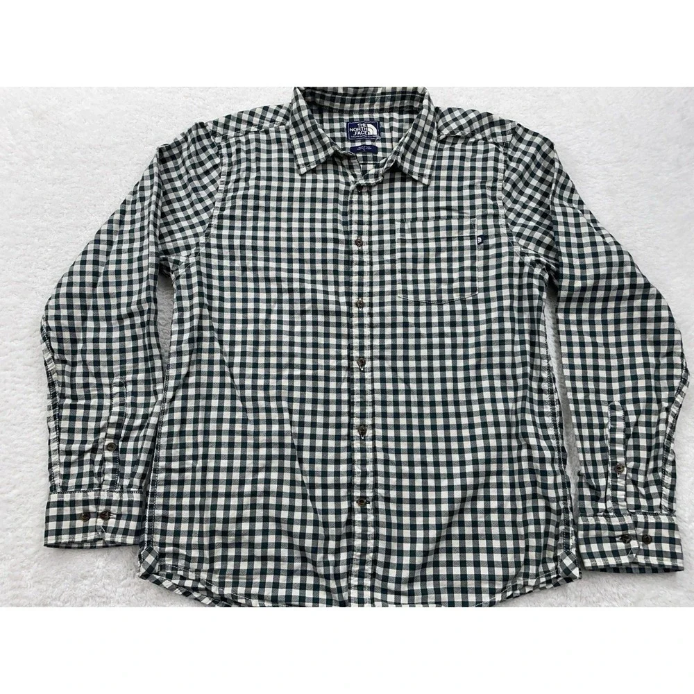 The North Face Shirt Mens Large Green Plaid Flannel Lined Button Up Long Sleeves